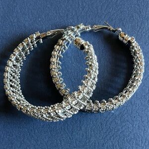 Dazzling Silver tone Beaded Hoop Earrings